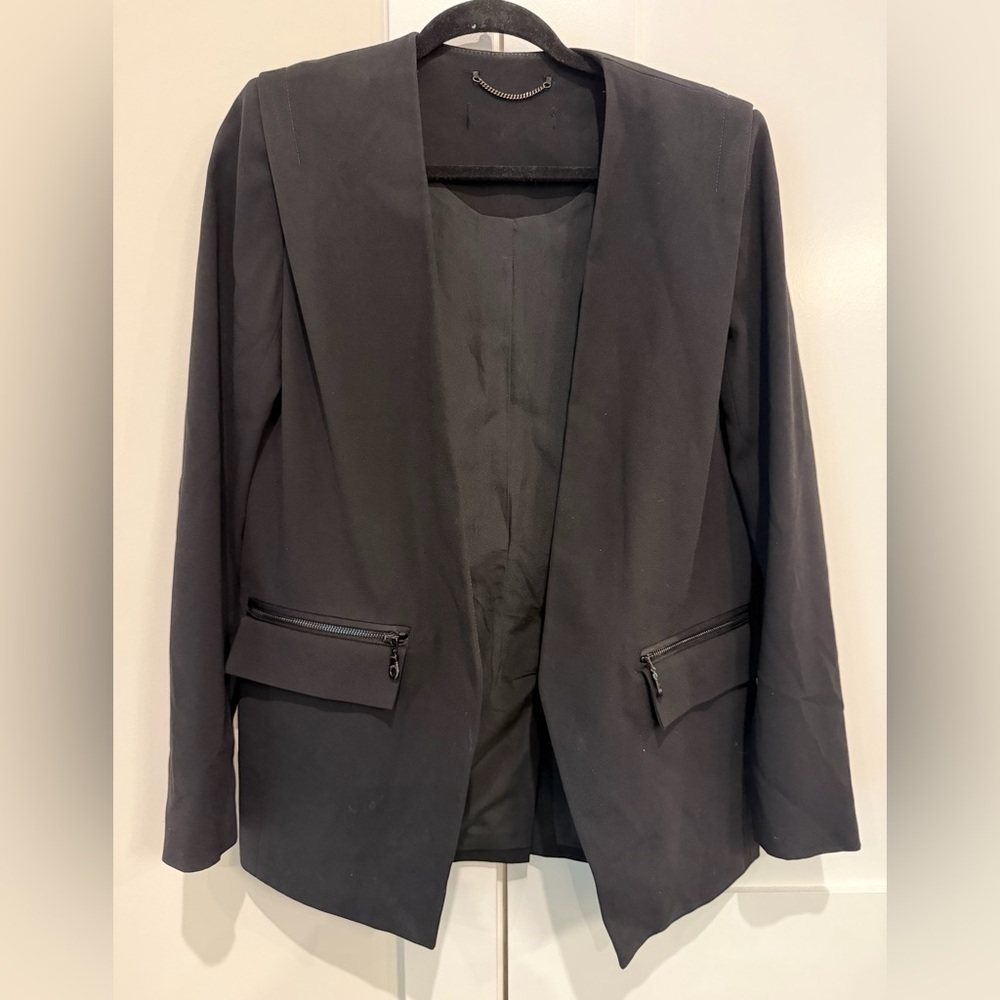 KENZO Black Blazer‎ Open Front with Zippered Pockets & Elbow Patches Size 4